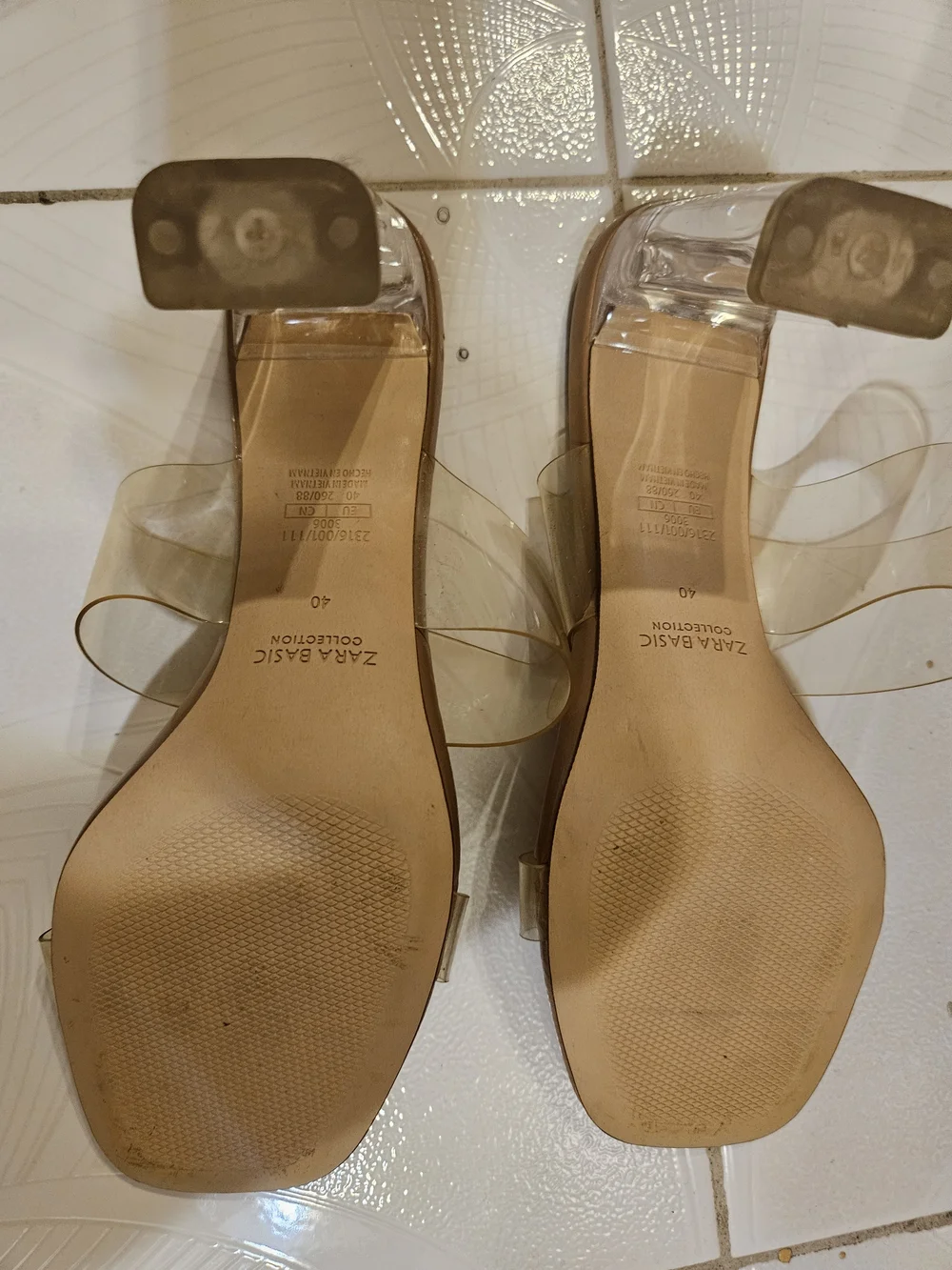 Zara Clear Strap Beige Block Heel Sandals - Picture 4 of 4